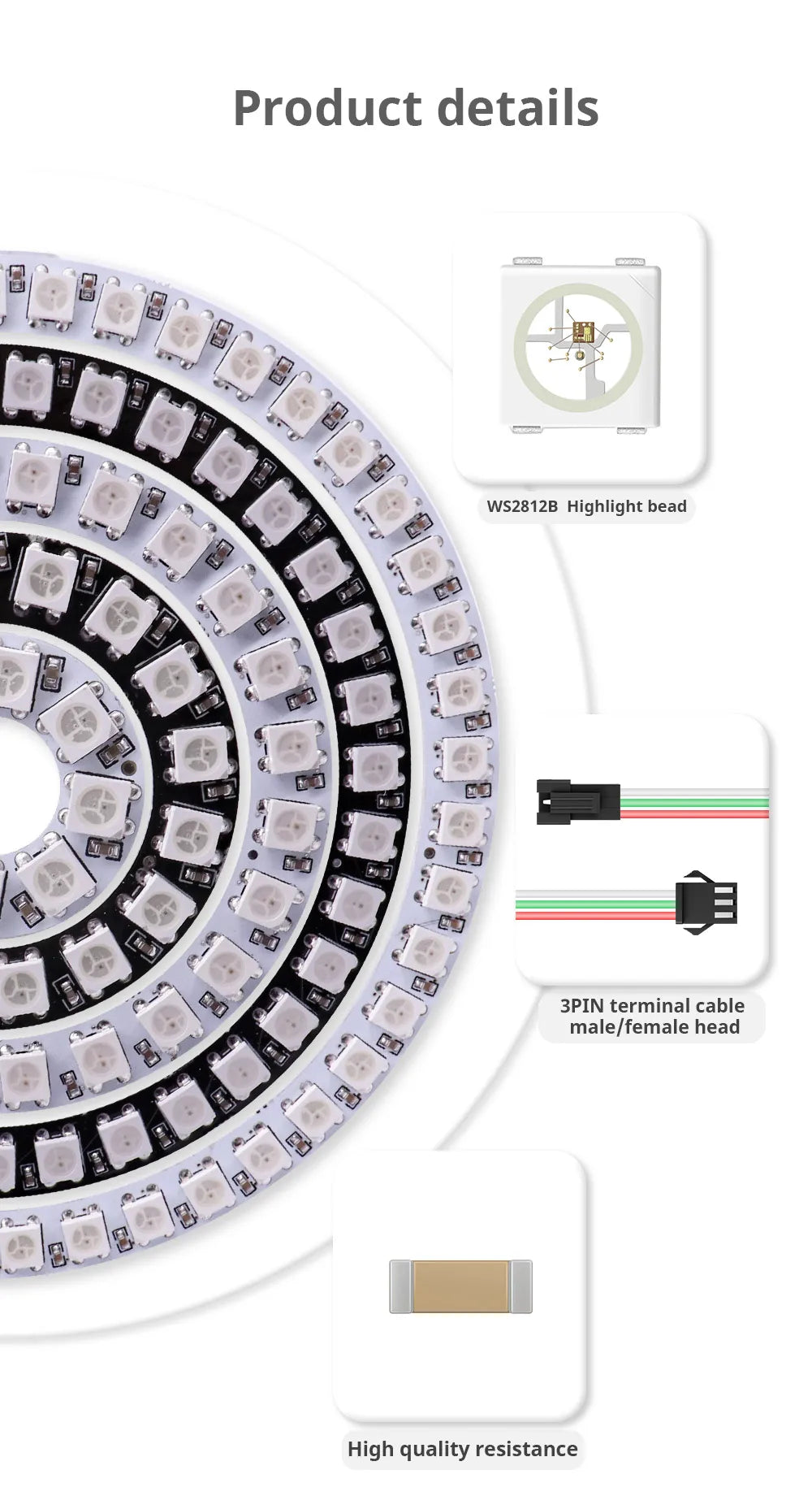WS2812B DC5V Led Pixel Ring Individul AddressabIe Ring 5050 RGB WS2812 IC BuiIt-in Led ModuIe And 14Keys Lock USB  Controller