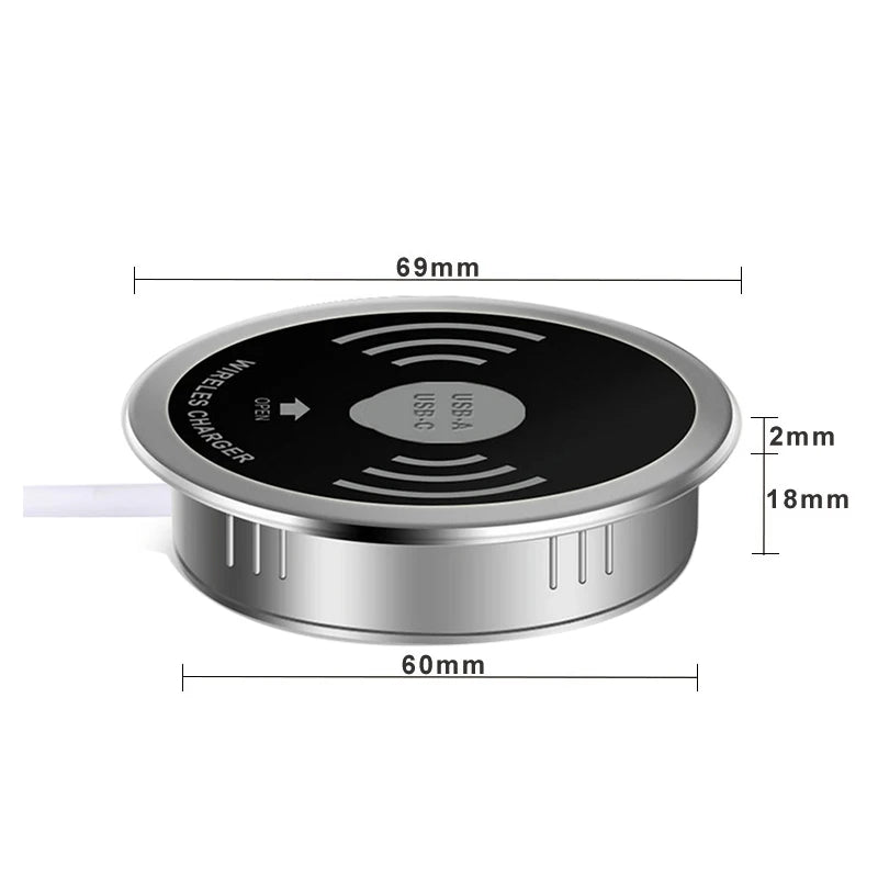 Fast Wireless Charger Pop-up Desktop Embedded Fast Wireless Charger With USB Port 30W Universal For Iphone Xiaomi Smartphone