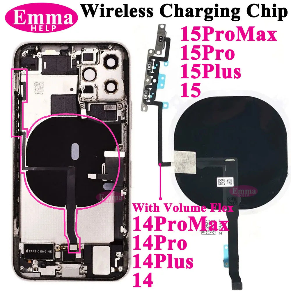 Wireless Charging Coil NFC + Power Volume Flex Cable for iPhone 14 14 Plus 15 15 Pro Max 16 – WPC Charging Antenna