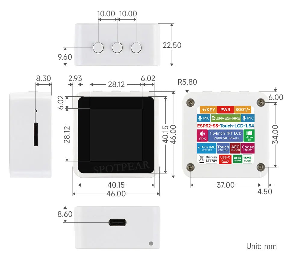 ESP32-S3 1.54" IPS LCD Development Board N16R8 Type-C WiFi Bluetooth DeepSeek AI Voice Interaction DIY Maker Kit Optional Touch