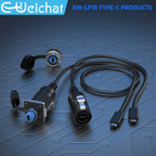 EW-LP16 Type-C USB 3.1 5A Female Socket Rear Nut Locking Jack Panel Mount Connector Waterproof Fast Charging Data Wire Cable