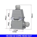 High Base Rectangular Heavy Duty Connectors 4 6 8 10 16 20 24 32 48 Core Pins 16A Waterproof Aviation Plug Top Side Outlet