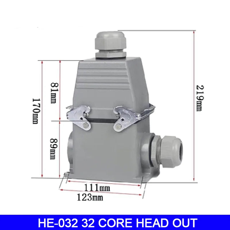 High Base Rectangular Heavy Duty Connectors 4 6 8 10 16 20 24 32 48 Core Pins 16A Waterproof Aviation Plug Top Side Outlet