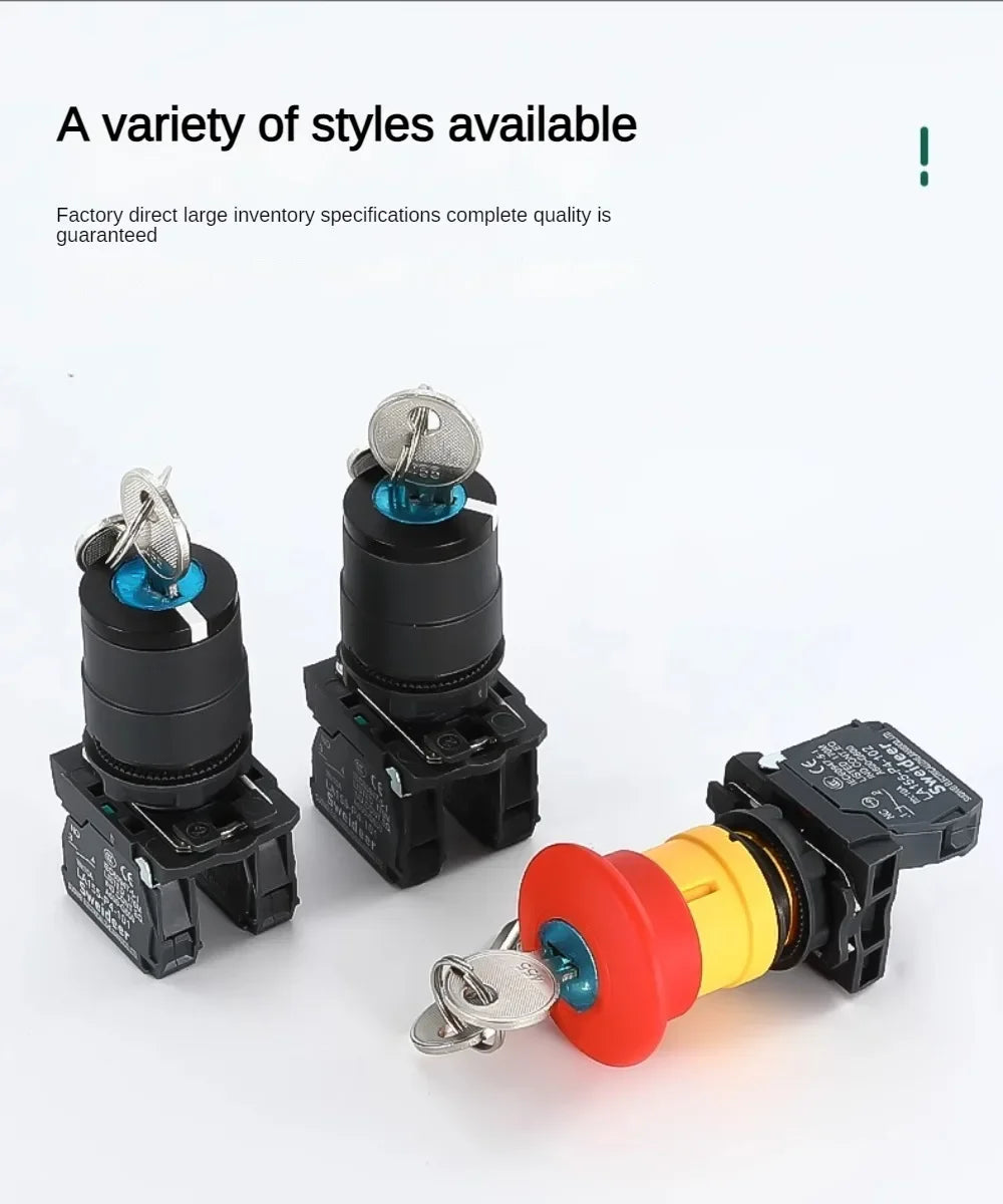 XB4 Key Select Knob Switch 22mm 2/3 Position Self Locking Momentary Self Reset Key Emergency Stop Power Push Button Switch 10A