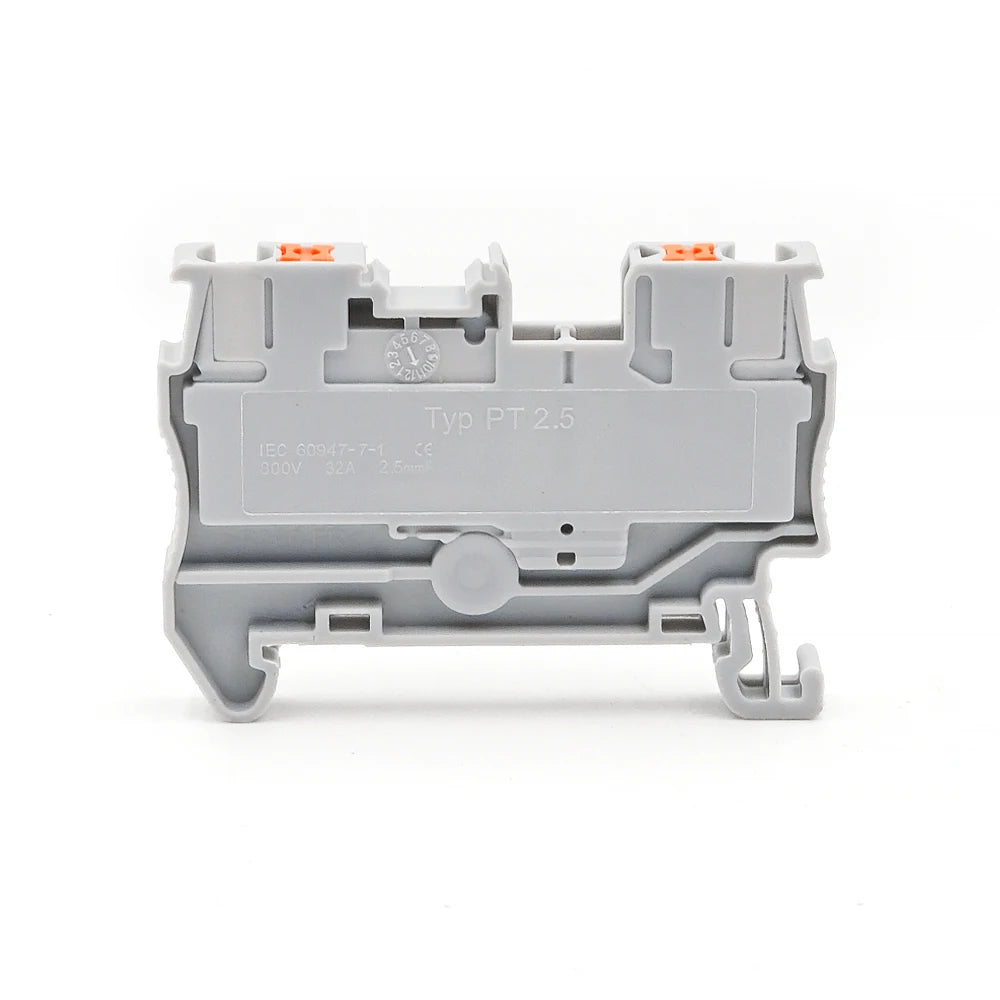 100Pcs DIN Rail Terminal Block PT2.5 2.5mm² Push-in Quick Wiring with Spring Cage Compact Industrial Electrical Connector