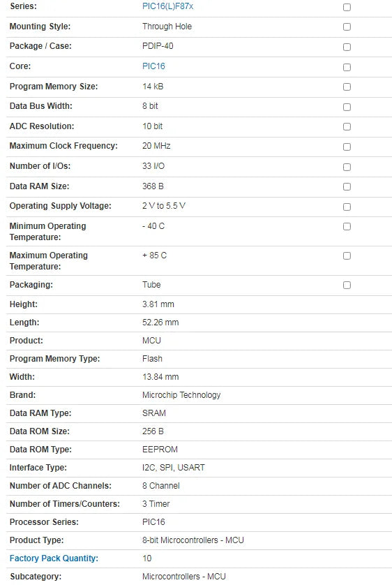 PIC16F887-I/P PIC16F877A-I/P PIC16F887 PIC16F877A DIP-40 IC Microcontroller Chip Enhanced Flash Microcontrollers