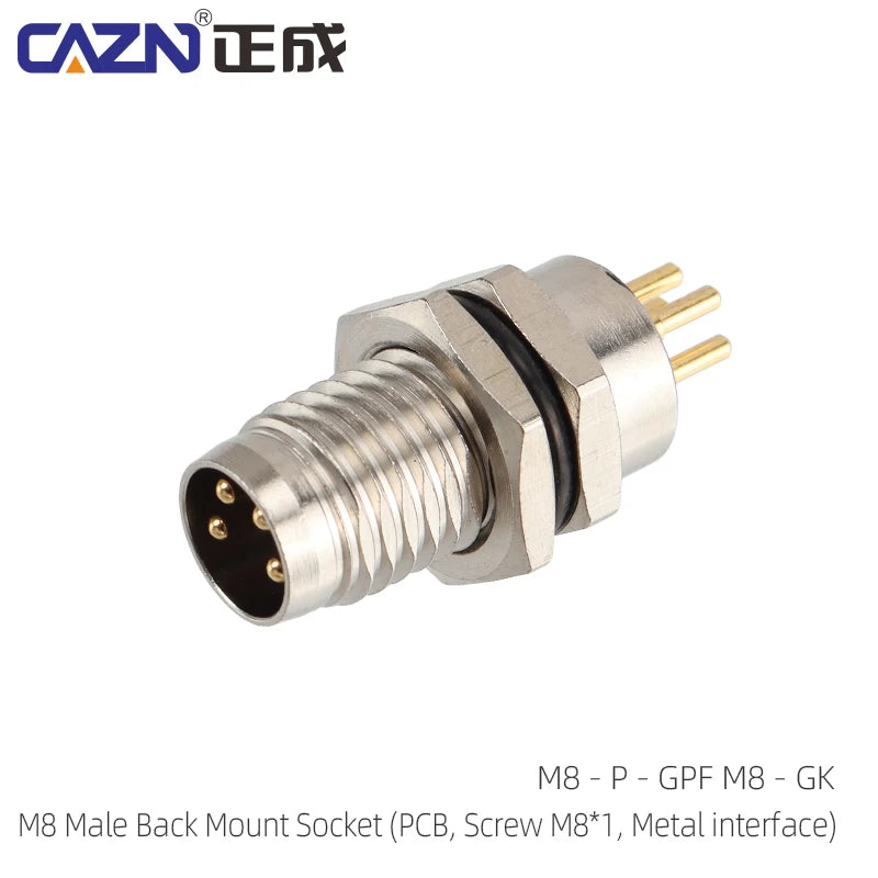 CAZN M8 Welding Panel Connector Male Female Back Mount Socket SMD 3 4 5 6 8 Core Angle Pin Male and Female Socket