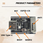 Wifi6 ESP32 C6 Development Board BT Wifi Module with Crystal Oscillator RGB LED 4MB FLASH USB Type-C RISC-V 32-Bit ESP32-C6 N4