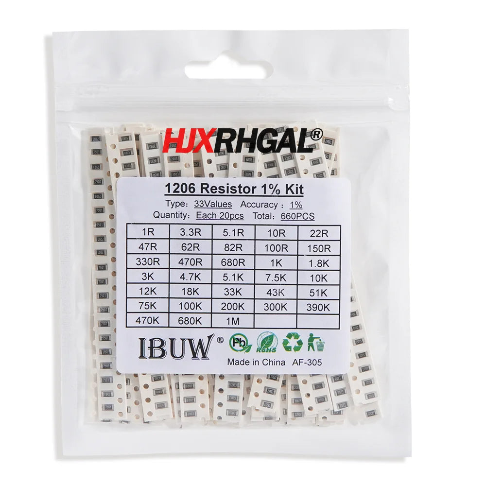 0402 0805 0603 1206 2512 1210 SMD Resistor Kit Assorted Kit Sample Kit 10/20/33/36/60/80 Values 1K 10K 20K 100K 100 200 220 ohm