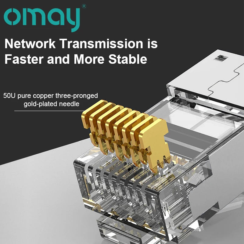 CAT6 CAT7 CAT5E RJ45 Connectors Pass Through Modular Plug Network UTP 3/50μ Gold-Plated 8P8C Crimp End for Ethernet Cable