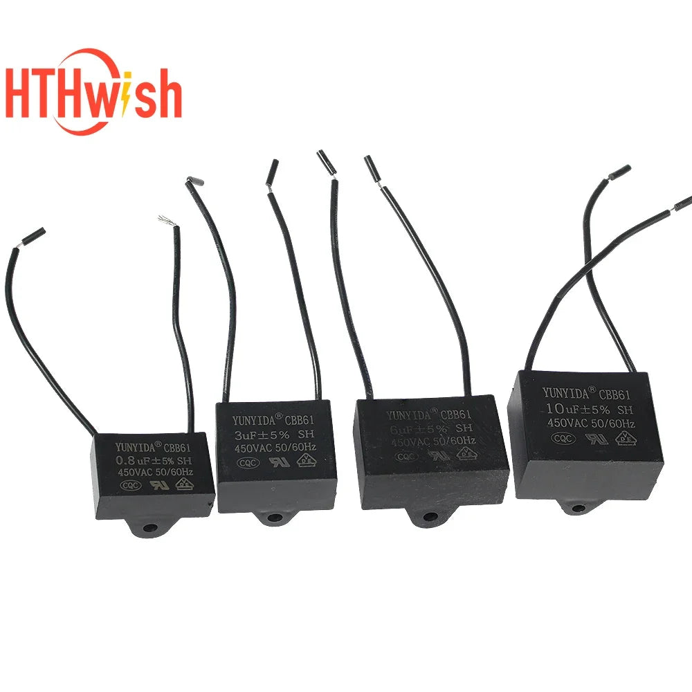 1/2PCS CBB61 450V High-Quality Fan Capacitor 5% 1UF 1.2UF 1.5UF 2UF 2.5UF 3UF 4UF 5UF 6UF 10UF for Ceiling Fans
