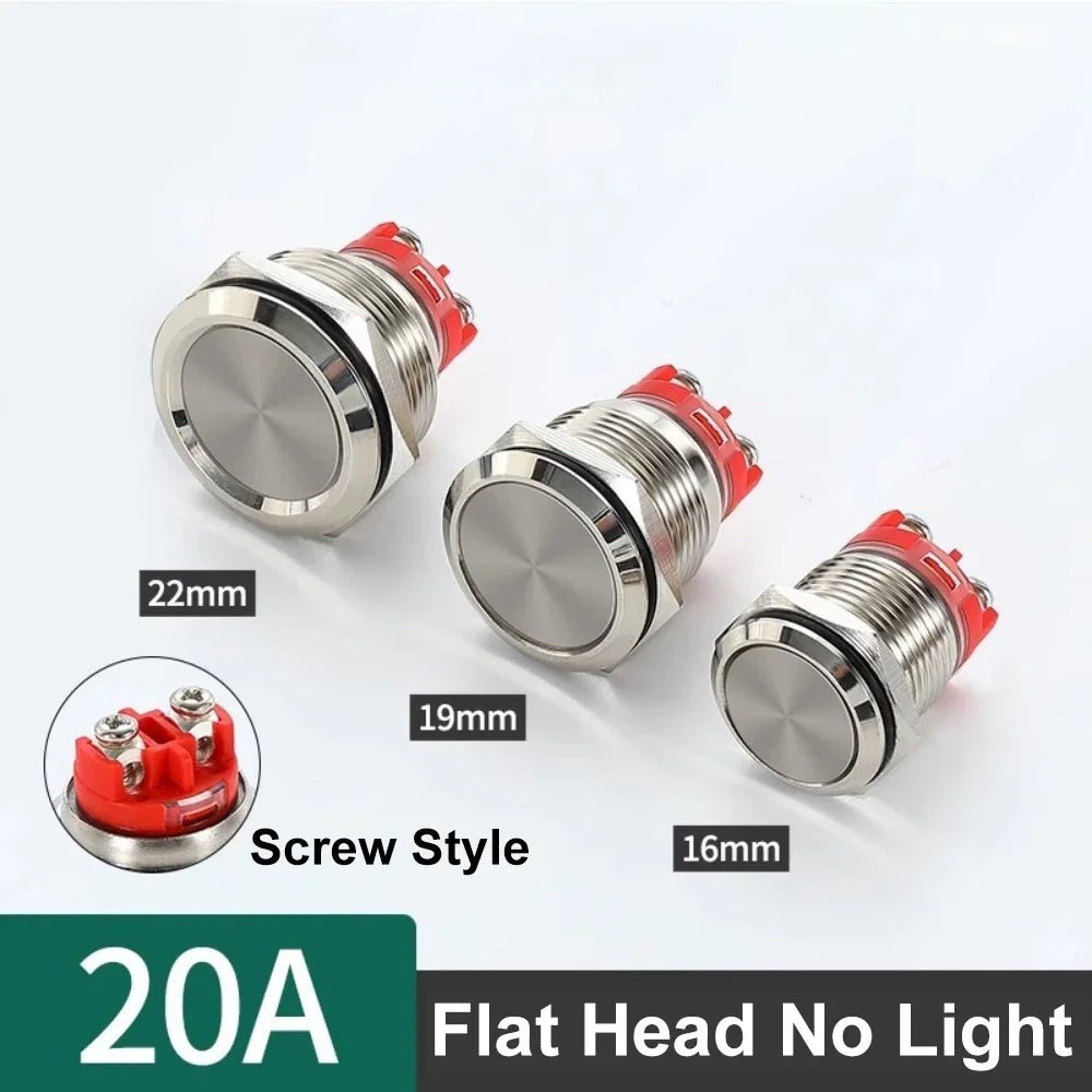 16/19/22mm 20A High Current Metal Push Button Switch IP67 Waterproof LED Light Momentary Latching Car Engine Power Switch Red