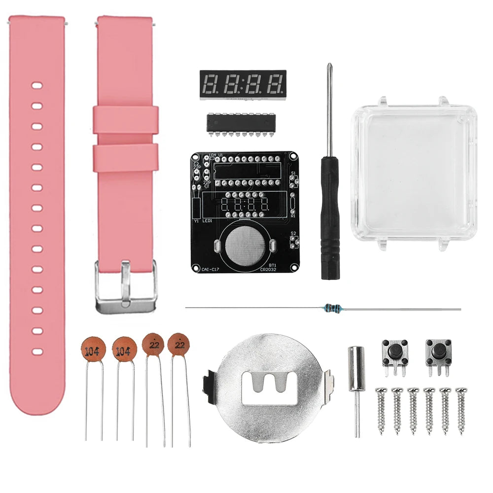 DIY Electronic Watch Kit 0.28'' LED Digital Tube Creative Watch Soldering Kit Microcontroller Watch Kit with Silicone Strap&Case