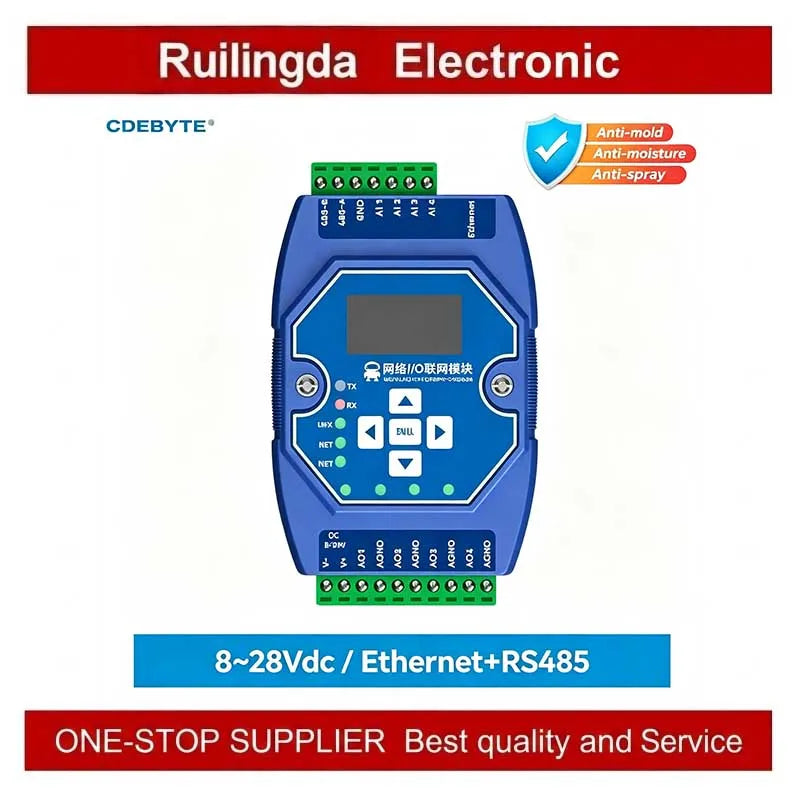 Industrial I/O Networking Module AI/AO/DI/DO 4-20mA 0-20mA, RJ45 RS485 Modbus TCP/RTU Gateway with OLED Display, DC 8-28V Powere