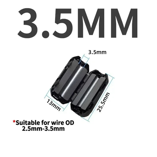 20PCS 3.5/5/7/9/13mm Ring Core Ferrite Bead Clamp Choke Coil EMI RFI Noise Filter Clip Snap Cable for Black Magnetic Snap-on