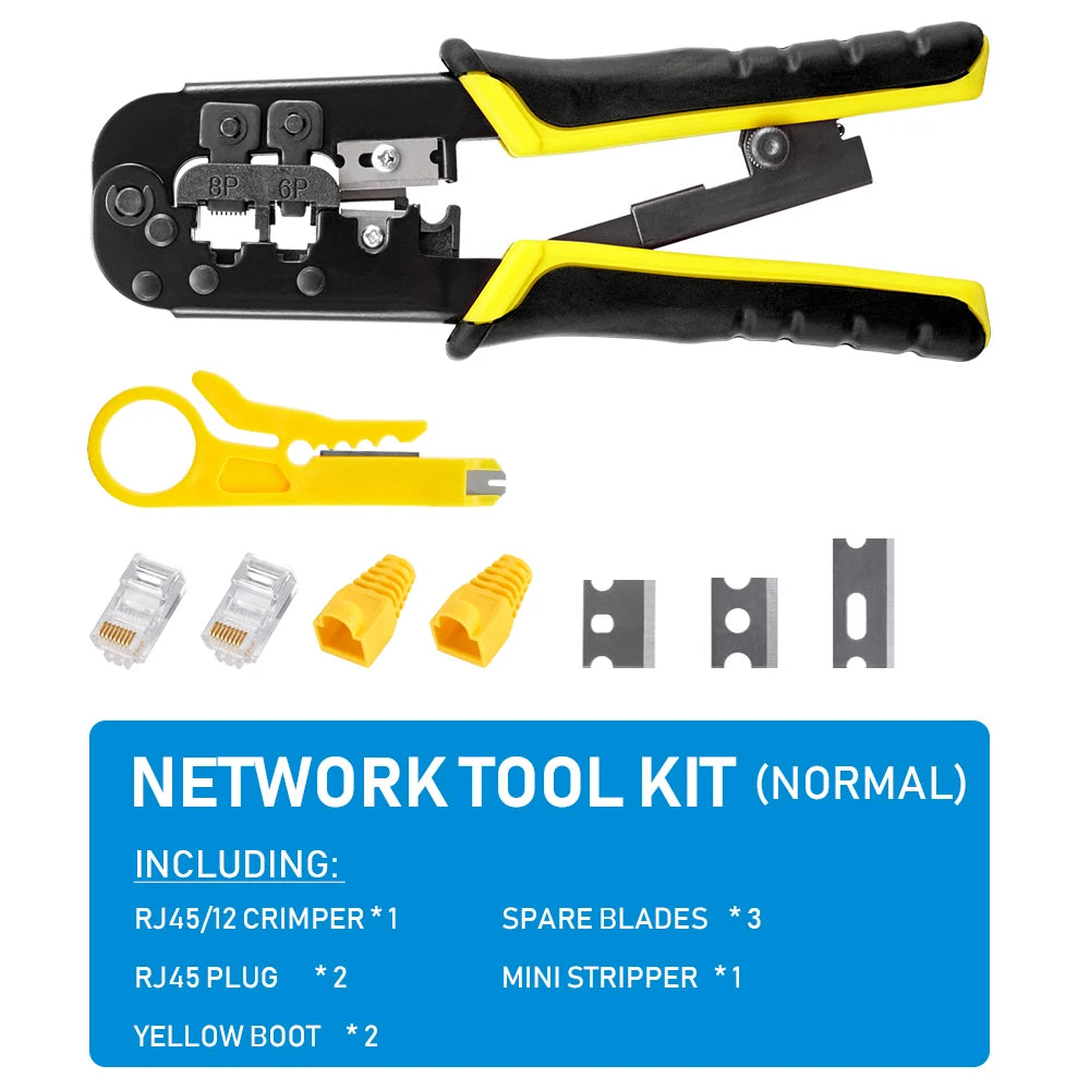 RJ45 RJ11 RJ12 Crimping Tool, 6P 8P Ethernet LAN Cable Crimper with Wire Cutter Stripper for Network Cable Wiring