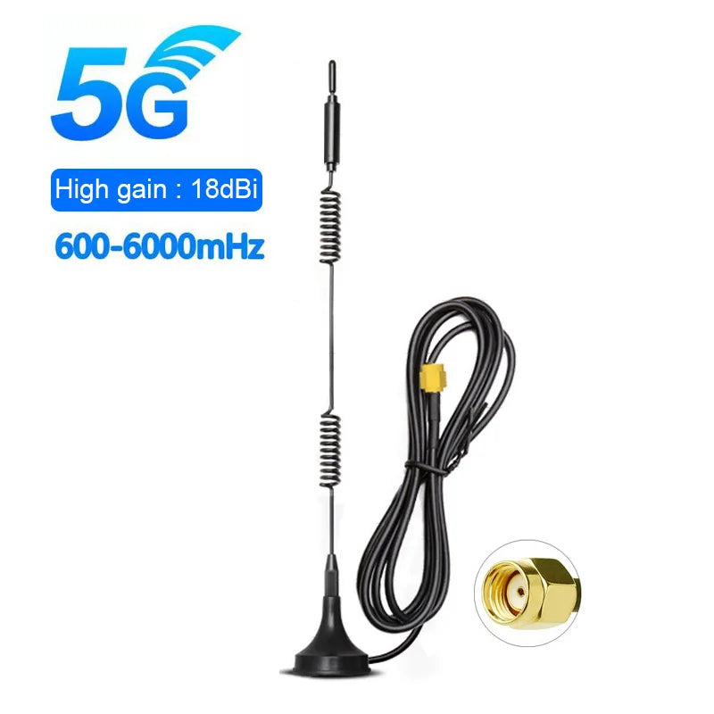 4G LTE  5G Magnetic Antenna Full Band 600-6000Mhz 18dBi SMA Male with 3M Cable 2.4G Wifi Aerial for Modem Wireless Router