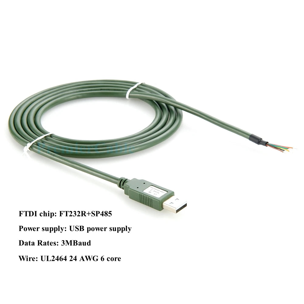 USB-RS485-WE-1800 Cable USB 2.0 A to RS485 Serial Converter Cable with FTDI FT232R Chip RS485 Wire End for Windows Android Linux