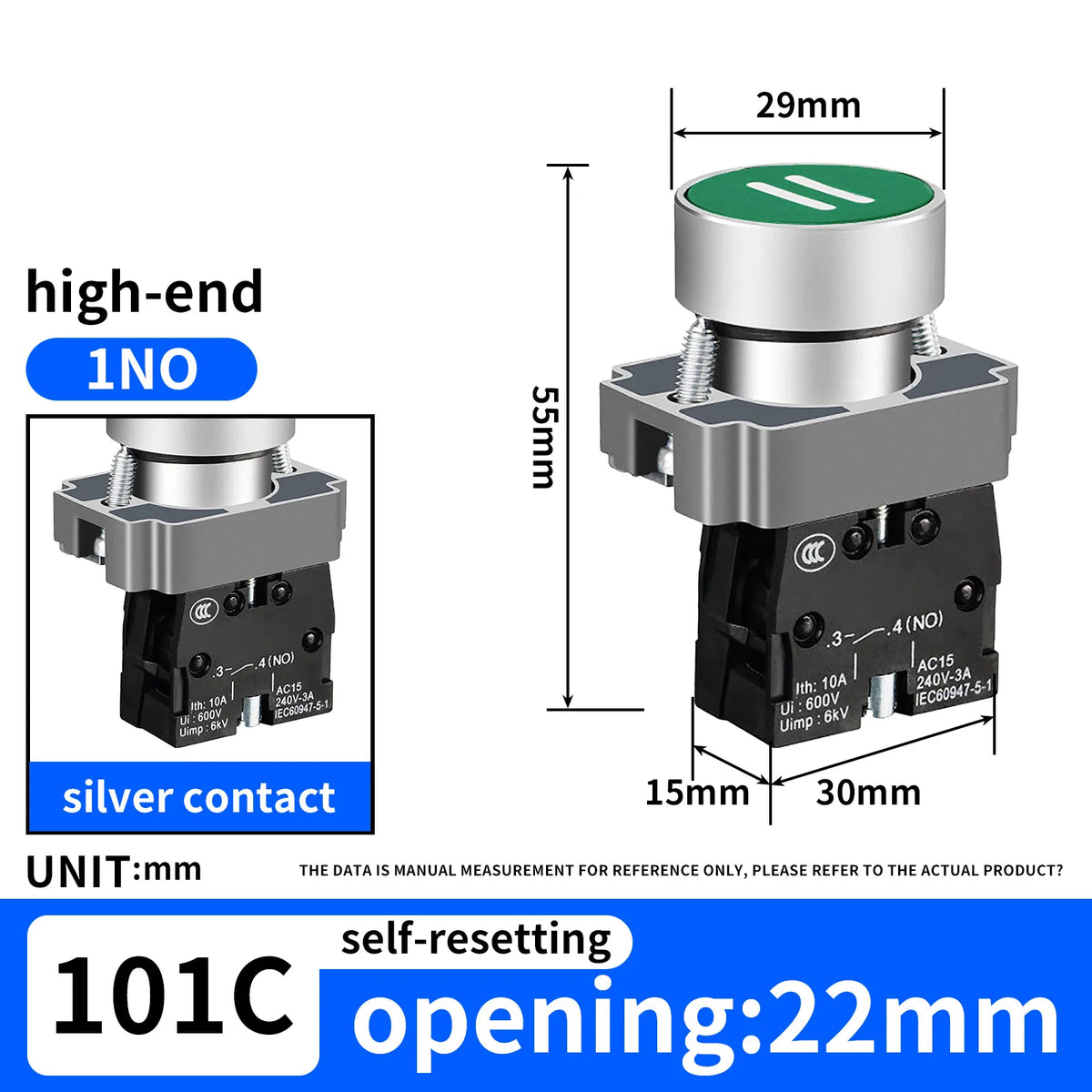 10Pcs 22MM Momentary symbols Push Button Switch 1NO1NC SPDT 10Amp 600V Metal Head Waterproof IP65,Control power button switch