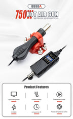 JCD 8858A Micro Hot Air Gun 750W Soldering Rework Station LCD Digital Display Hair Dryer Welding Repair Tools BGA SMD Heat Gun