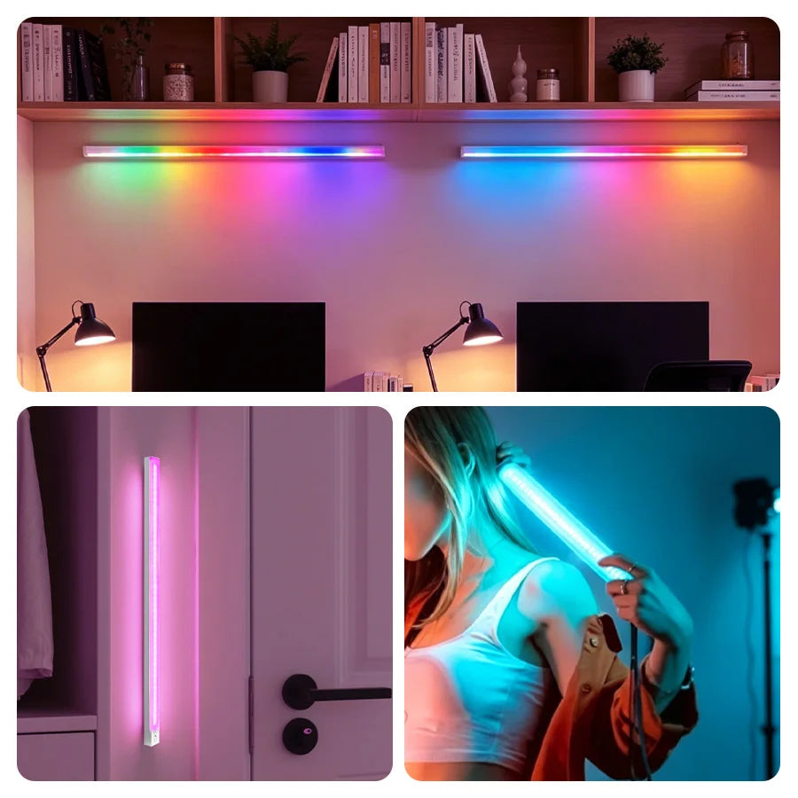 30cm 50cm Magnetic LED RGB Cabinet Light with Motion Sensor USB-C Wireless Night Light with 5 Modes for Closet Gaming Atmosphere