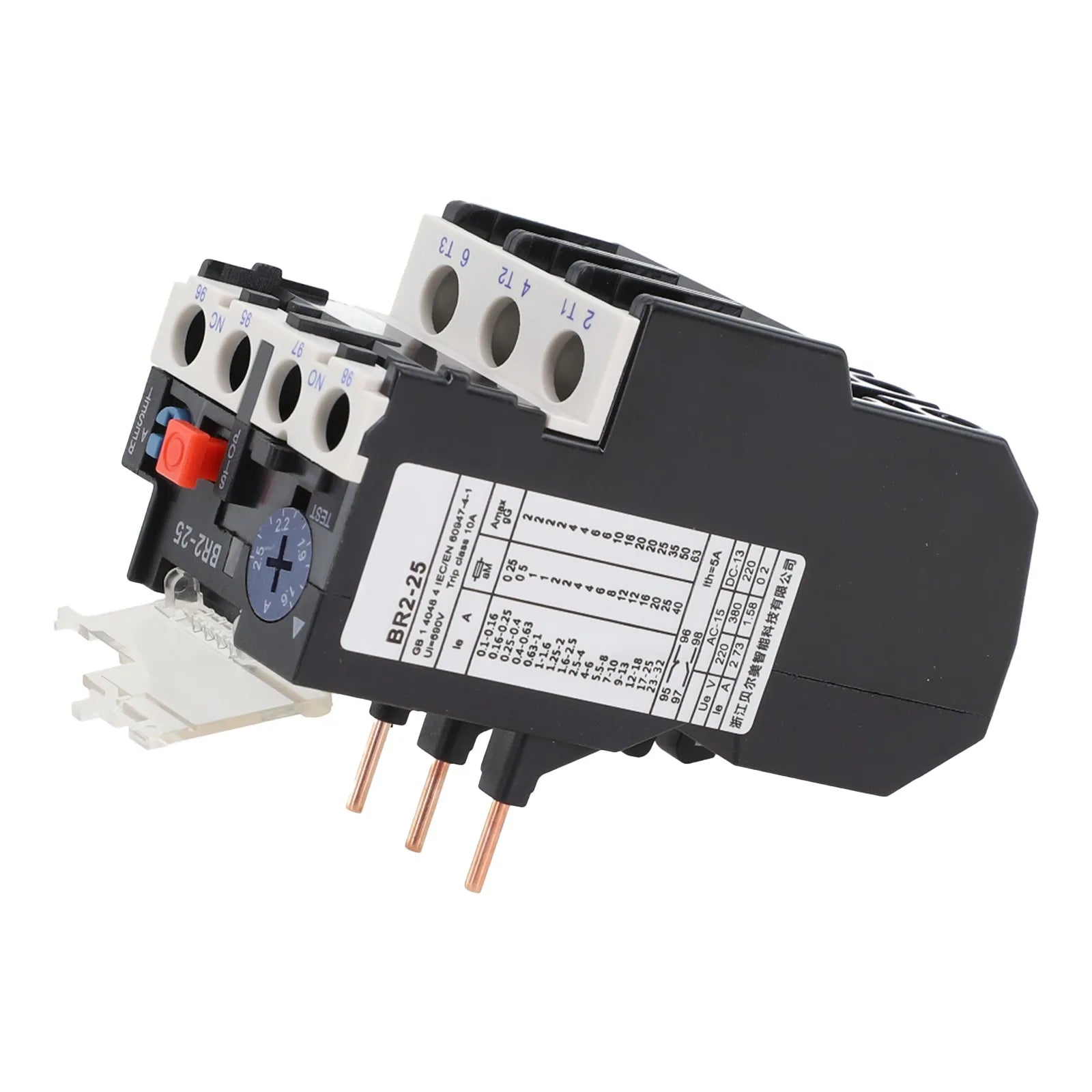 Thermal Overload Motor Relay 3 Phase AC 50Hz/60Hz FR NR2-25 IP20 Plug-in With Indicator Light For CJX2 Series Contactors