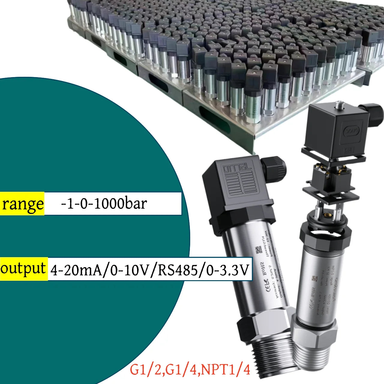 Pressure Transmitter 4-20ma 0-10V  RS485 Digital Pressure Sensor NPT1/4 16bar 200bar 4-20mA Pressure Sensor Transducer