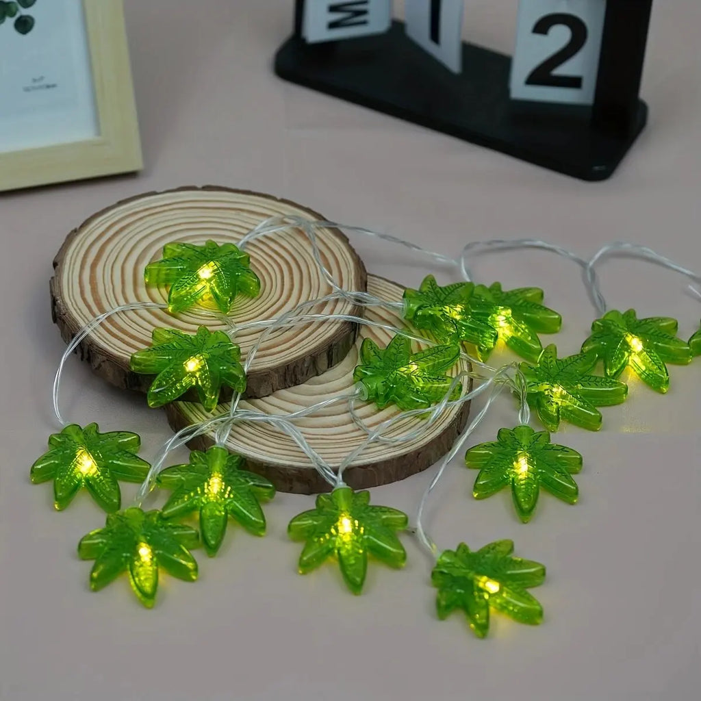 1PC Green Maple Leaf LED String Light,Battery-Powered Fairy Light,Decorative Lighting For Indoor/Outdoor Camping,Fence,Yard,Lawn