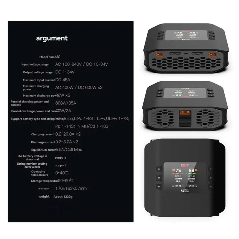 ISDT K4 Dual Channel Lipo Battery AC 400W/DC 600W, 20A, 1-8S Lipo/PB/Lihv/Nimh/Cd Ideal Forrc UK PLUG