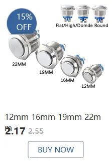 1pc 16mm 19mm 22mm Waterproof Metal Latching Emergency STOP Mushroom Push Button Switch Button Switch Knob Rotary Switch