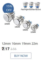 1pc 16mm 19mm 22mm Waterproof Metal Latching Emergency STOP Mushroom Push Button Switch Button Switch Knob Rotary Switch