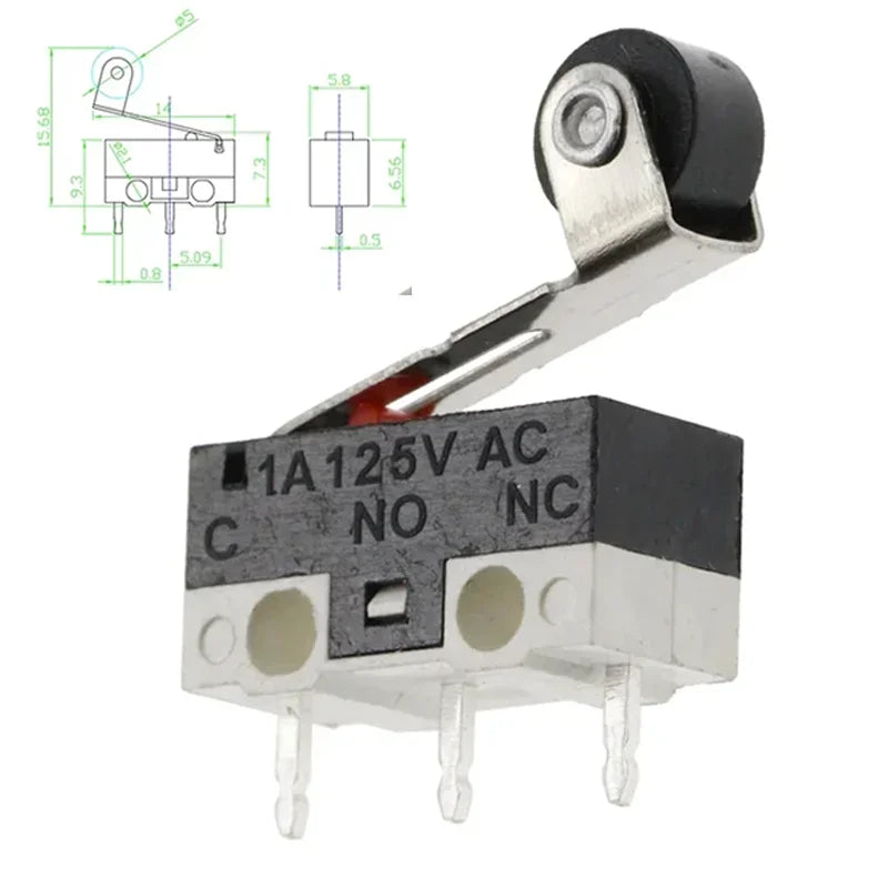 20Pcs Micro Limit Switch 3Pins Long Handle Roller Lever Arm SPDT Momentary Push Button Switch for Mouse DIY Accessories