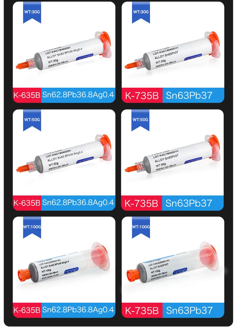 KELLYSHUN Solder Paste, Leaded Syringe Welding Paste, for Soldering BGA LED SMD Containing Silver Sn63 Electronics Tin Paste