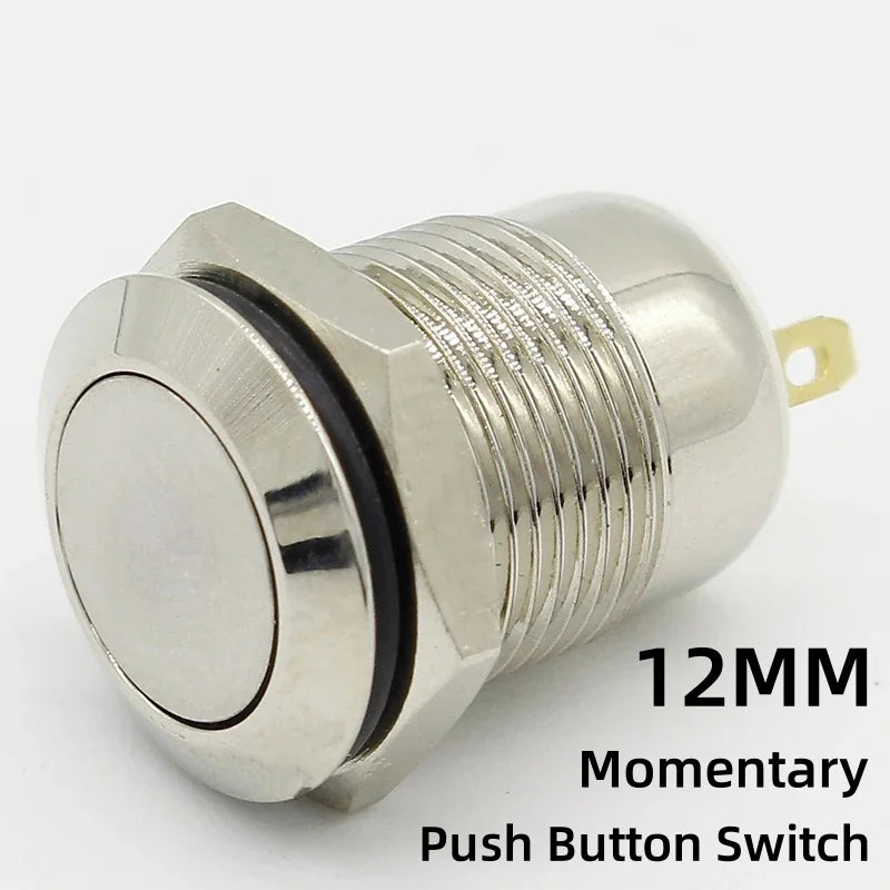 1pcs 12mm Waterproof Momentary Flat Head Round Stainless Steel Metal Push Button Switch Car Start Horn Speaker Bell Self-reset