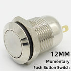 1pcs 12mm Waterproof Momentary Flat Head Round Stainless Steel Metal Push Button Switch Car Start Horn Speaker Bell Self-reset