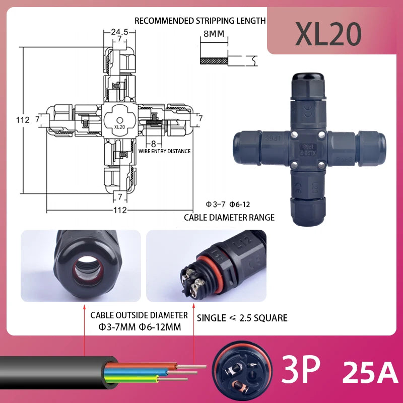 IP68 Waterproof Connector Outdoor LED Lighting Sealed Connector  Assembly Type Wire And Cable Quick Terminal Connector 2/3/4/5P