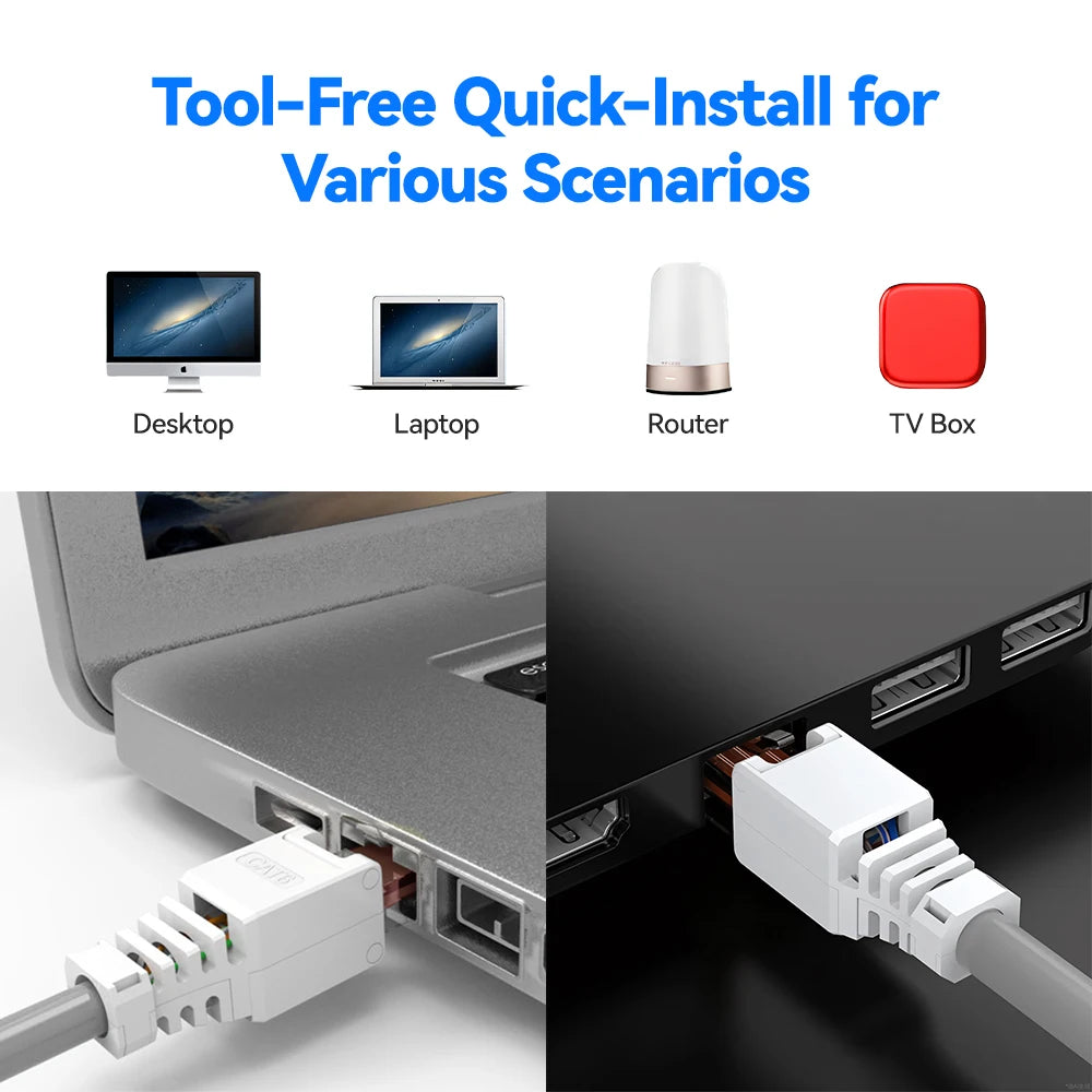 Denswire Tool-Free RJ45 Connectors | UTP Cat5e Cat6 Cat7 Ethernet Plugs for Solid & Stranded Cable