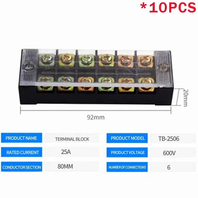 10PCS Dual Row Strip Screw Terminal Block Fixed Wiring Board Wire Connector TB-1503/TB-1506 15A TB-2503/TB2506 600V 15A