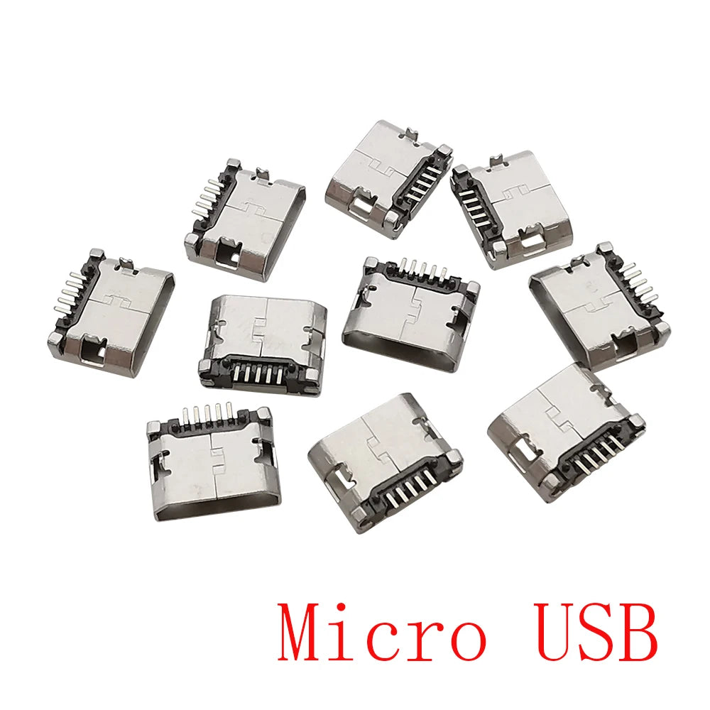 10Pcs Micro USB Type B Female 5Pin SMD Soldering USB Port Jack Tail Socket for Android Phone Data Connector Repair Replacement
