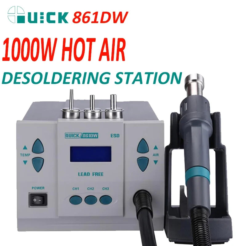 YAO Original QUICK 861DW 1000W heat gun lead free hot air soldering station microcomputer temperature Rework Station+7nozzle