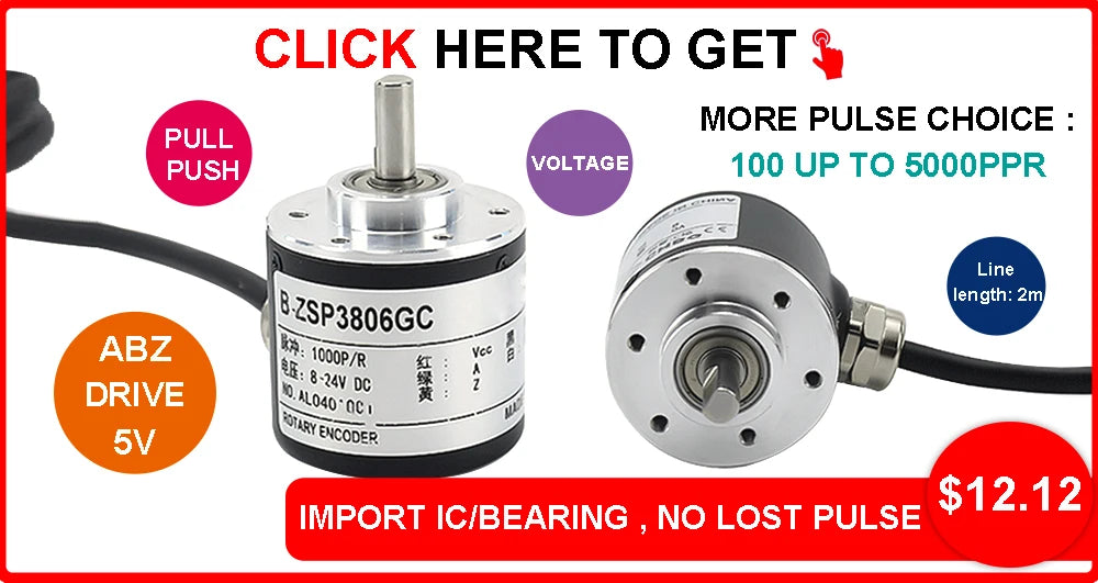 Photoelectric Incremental Rotary Encoder 38S6G5-B-G24N 50/100/200/360/400/500/600PPR AB 2 Phase DC8-24V NPN PNP Optical Encoder