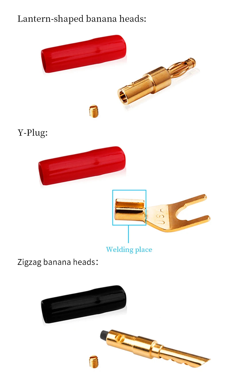 YYTCG 4pcs 4mm Banana plugs Y plug Pin plug Gold plated Speaker Connector Adapter No welding DIY Audio wire Connector
