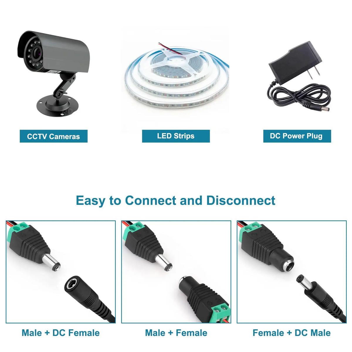 5/10/20 Pairs 12V DC Power Connector 5.5mm X 2.1mm, (10 X Male + 10 X Female) Power Jack Plug Barrel Adapter, DC Power Connector