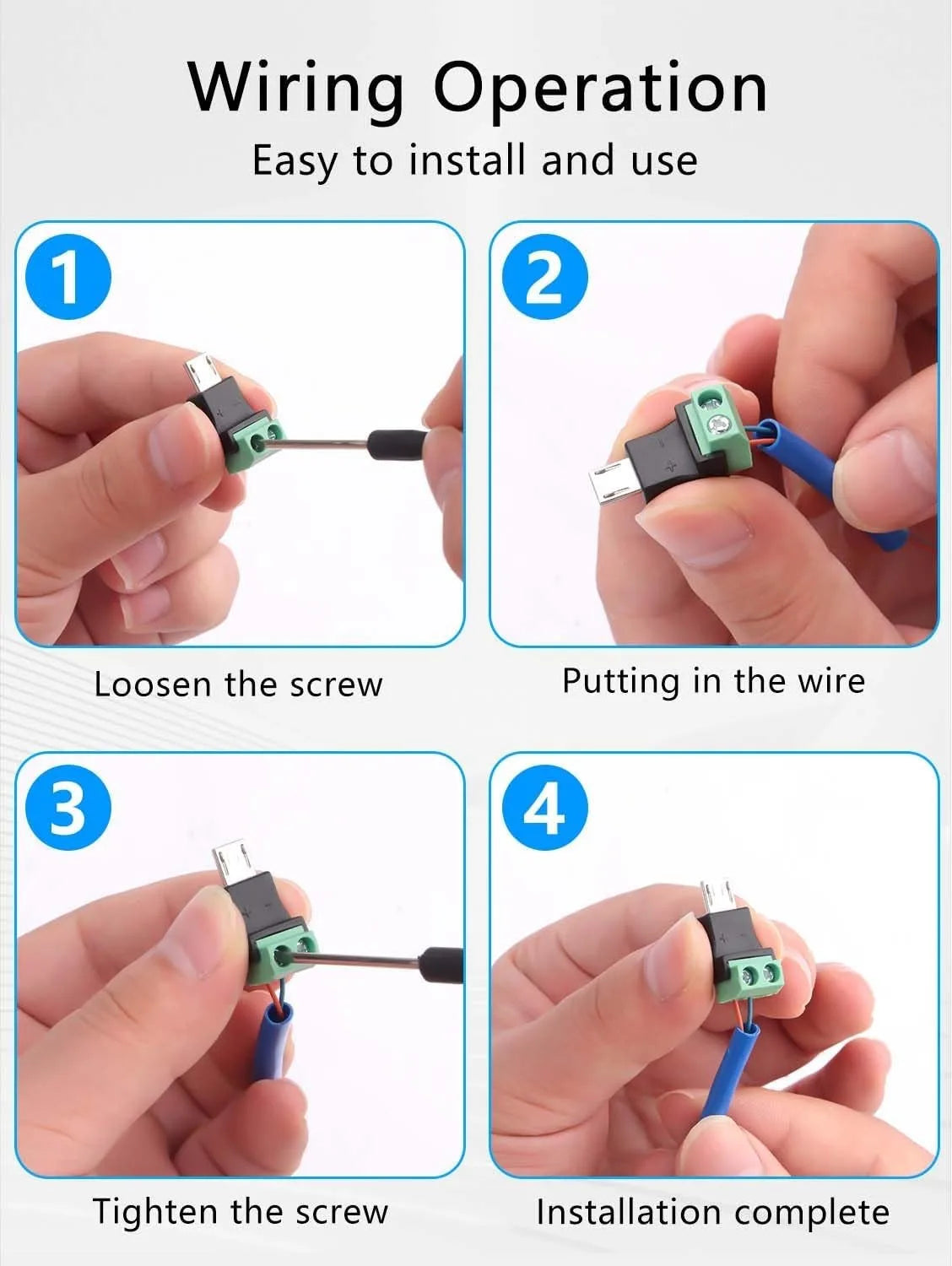 5PCS 2-Pin Screw Terminal to Micro USB Adapter Micro-usb Male Screw Terminal Block Connector Charge Pluggable Adapter Connector