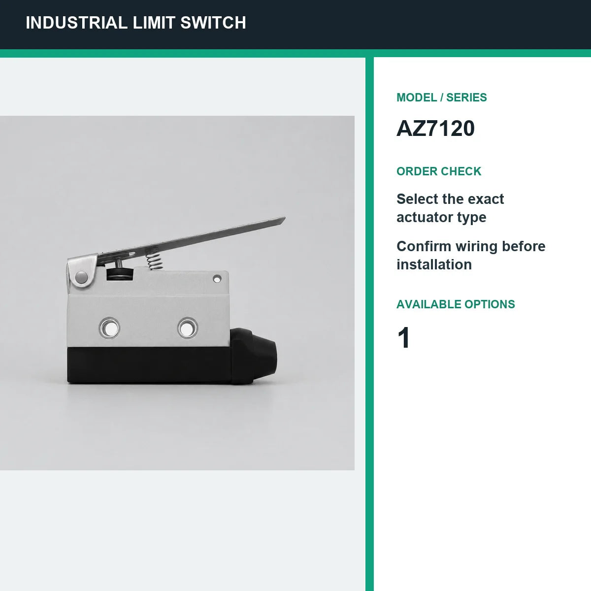 TEZUO AZ7120 Long Lever Limit Switch IP44 10A 250VAC for Industrial Automation