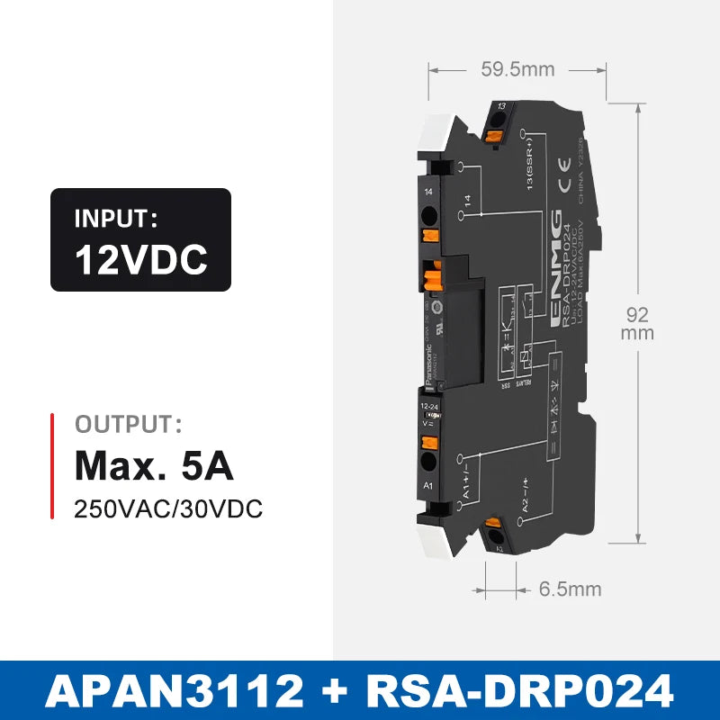 ENMG Ultra-Slim Intermediate Relay APAN3124, DC-to-DC 24VDC  1NO (Normally Open) Kit Solid State Electromagnetic Relay