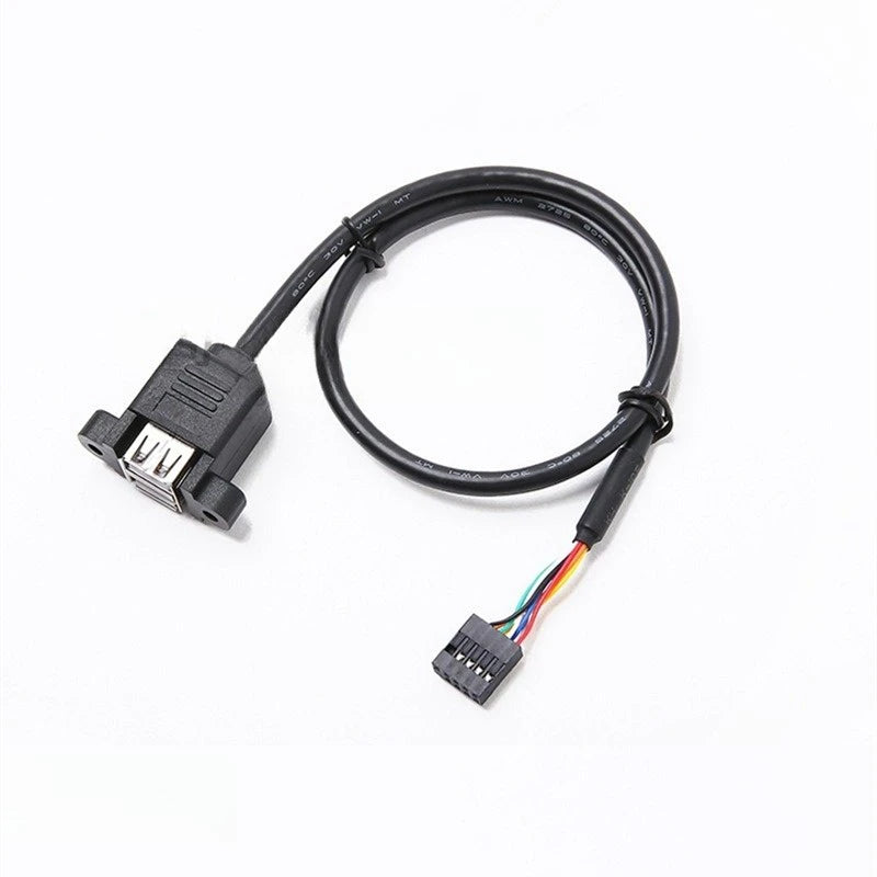 1PCS Dual USB 2.0 Type A Female to Motherboard 9 Pin Header Cable with Screw Panel Mount Holes 30cm