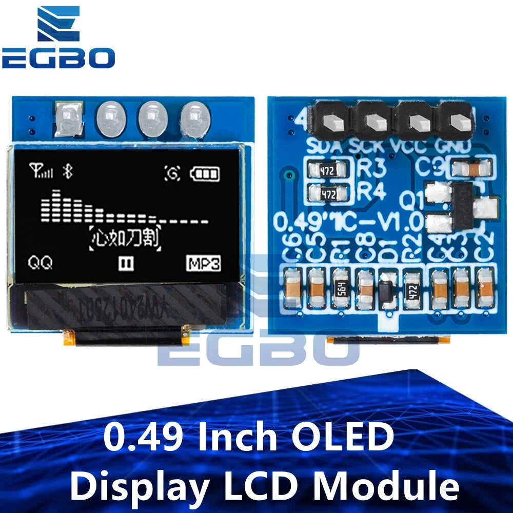 1~5PCS EGBO 0.49 Inch OLED Display LCD Module White 0.49" Screen 64x32 I2C IIC Interface SSD1306 Driver for Arduino AVR STM32