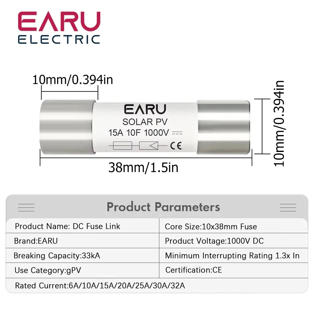 1PC Solar DC 1000V PV Fuses 6A 10A 15A 20A 25A 30A 32A High Voltage for Solar System Protection