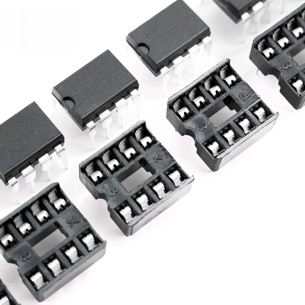 NE555 NE555P IC 555 & 8 Pin DIP Timer Programming Oscillator Chip Sockets Kit 1/5set